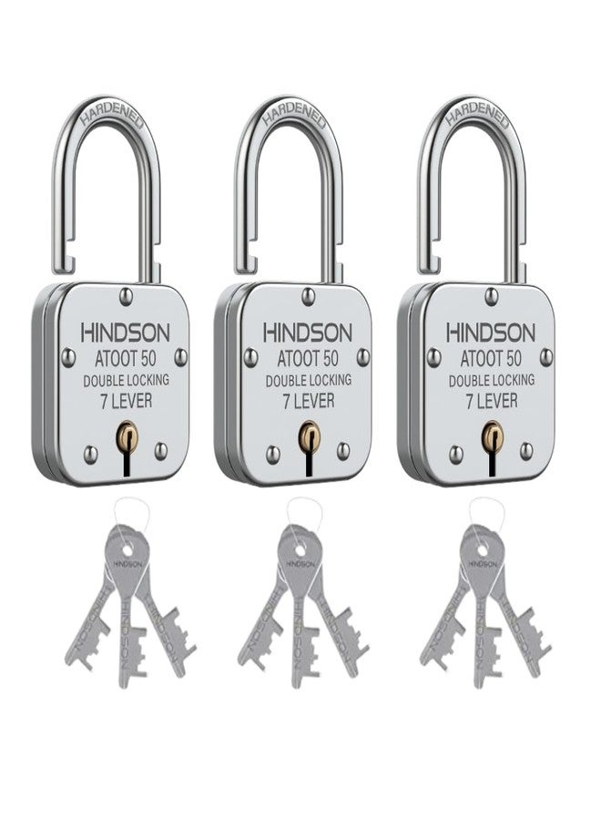Hindson Atoot 50 Strong Security Padlocks with Smooth Key Operation - Pack of 3 - Image 1